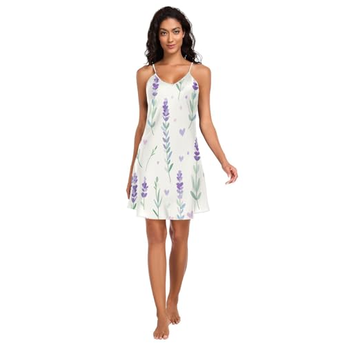 JUMBEAR Wunderschöner Lavendel Damen Satin Negligee Nachthemd Slips Nighty Chemise Nachthemd Nachtwäsche V-Ausschnitt Nachtwäsche Kurzes Kleid, a, S von JUMBEAR