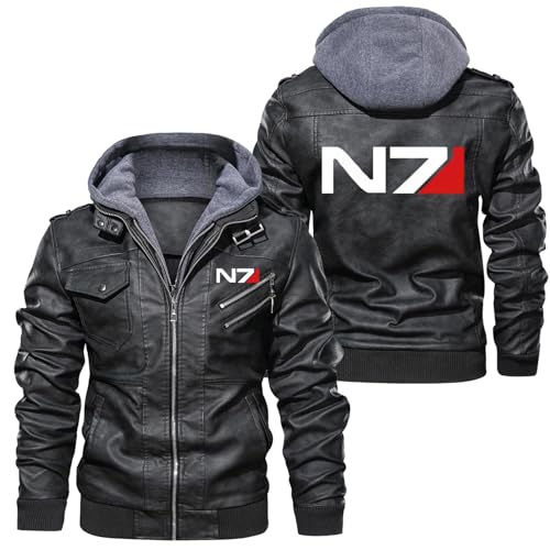 JUMBOZ Herren Winterjacke N.7, Slim Fit Stehkragen Lederjacke, Herbst Winddicht Fleecejacke Bikerjacke Motorradjacke-Black||XL von JUMBOZ