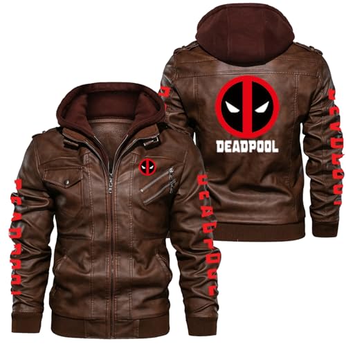 JUMBOZ Motorradjacke Herren Deadpo-ol, Jacke Herren übergangsjacke, Warm Gefüttert Modische Mottoradjacke Pilotenjacke-Brown||L von JUMBOZ