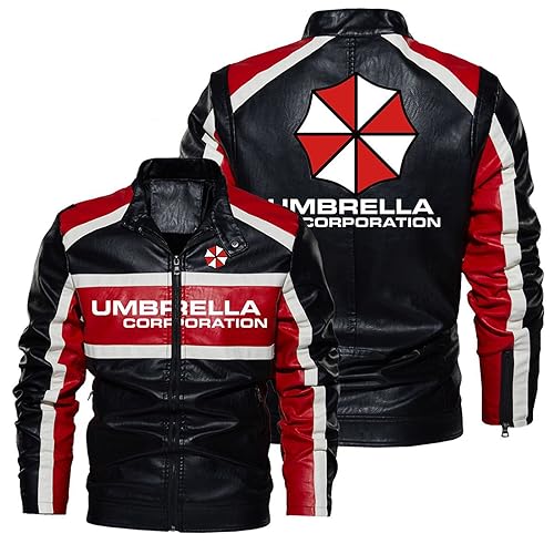 Jacket Men Resid.ent Evil, Jacke Herren übergangsjacke mit Stehkragen, Stylisch Herrenjacke Freizeitjacke Kunst-Lederjacke-Red||M von JUMBOZ