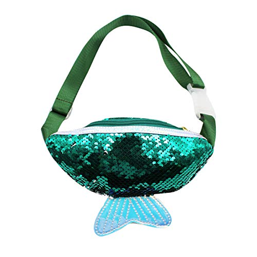 JUMISEE Glitzernde Pailletten-Bauchtasche für Kinder, Mädchen, glitzernd, holografischer Meerjungfrauenschwanz, Hüfttasche, Crossbody-Tasche, Grün , Einheitsgröße von JUMISEE