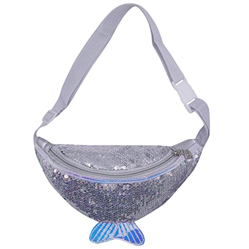 JUMISEE Glitzernde Pailletten-Gürteltasche für Kinder und Mädchen, glitzernd, holografischer Meerjungfrauenschwanz, Hüfttasche, Umhängetasche, silber, Einheitsgröße von JUMISEE