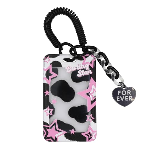 JUMISEE Klarer Acryl Kpop Fotokartenhalter Liebe Herz Kawaii Kreditkarte Foto Display Halter Tasche Anhänger Schlüsselanhänger, Schwarz Stern Print, Einheitsgröße von JUMISEE