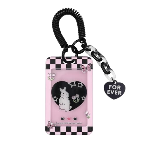 JUMISEE Kpop Fotokartenhalter aus transparentem Acryl, Liebesherz, Kawaii, Kreditkarte, Foto-Display, Tasche, Anhänger, Schlüsselanhänger, Schwarz karierter Häschen-Druck, Einheitsgröße von JUMISEE