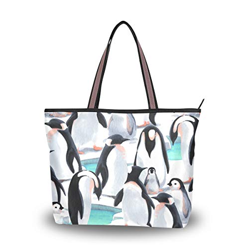 JUMPBEAR Canvas Tote Bag Damen Handtasche Pinguin auf dem Schnee Damen Shopping-Tasche Schultertasche, a, Large von JUMPBEAR