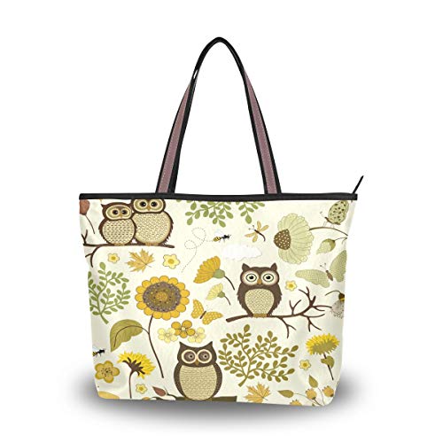 JUMPBEAR Canvas-Tragetasche für Damen, Handtasche, niedliche Eule, Sonnenblume, Schmetterling, Einkaufstasche, B, Large von JUMPBEAR