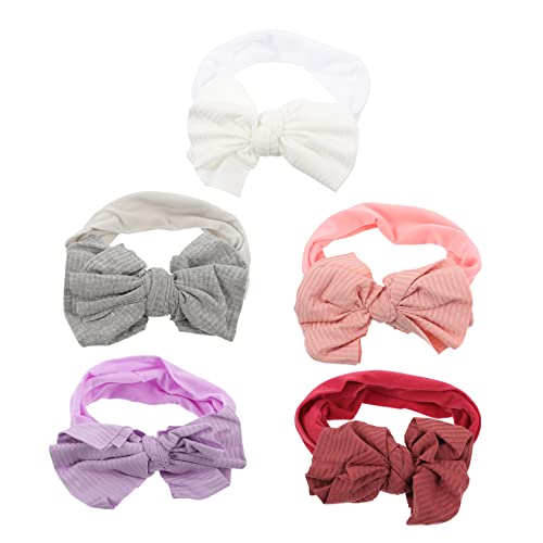 JUMPLAWN 5 Stück Teiliges Haarband Elastischem Nylon Weiche Schleife Stirnbänder Weiß Weinrot Rosa und Lila Atmungsaktive Kopfbedeckung für Neugeborene und Kleinkinder zur Babyparty von JUMPLAWN