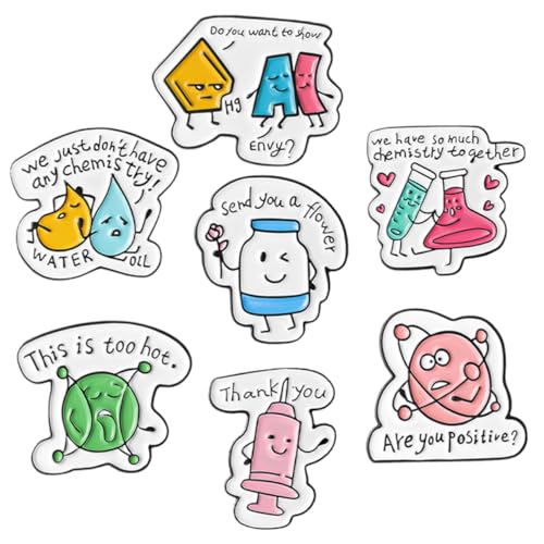 JUMPLAWN 7 Stck Teiliges Chemie Labor Broschen Metall Pin Cartoon Design Damen Anstecknadeln für Kleidung Schal Tasche Accessoires Kreative Dekoration von JUMPLAWN