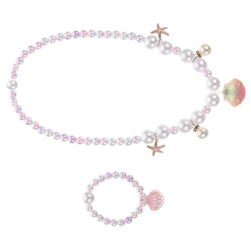 JUMPLAWN Schmuckset Perlenkette und Armband Meerjungfrau Design Rosa für Mädchen und Kleinkinder Modisch und Langlebig Geeignet als Geschenk und Accessoire von JUMPLAWN