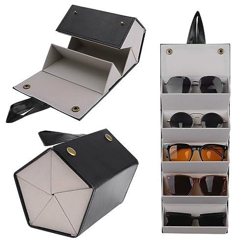 JUMRHFAN Sonnenbrillen-Organizer Reise-Brillenetui Faltbar Mehrere Paare Brillenaufbewahrungsbox Hängender Brillenhalter Schwarz(5 Fächer) von JUMRHFAN