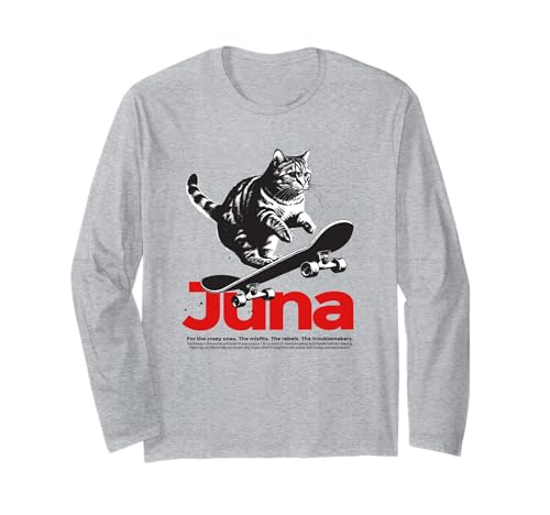 JUNA - Schöner Mädchen Name mit Katze & Skateboard Langarmshirt JUNA - Schöner Mädchen Name mit Katze & Skateboard Langarmshirt von JUNA Tochter Enkel Geburtstag Geschenkideen