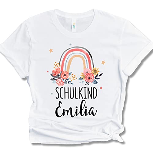 Schulkind 2021 Mädchen T-Shirt Personalisiert mit Name - Einschulung Mädchen Geschenk zum Schulanfang (9/11 (134/146)) von JUNALOO