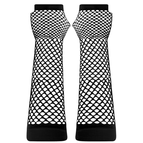JUNART 2 Paar Mesh-Handschuhe Damen lange hohe elastische fingerlose Handschuhe für Kostüme Zubehör für Halloween Cosplay Retro Party(schwarz) von JUNART