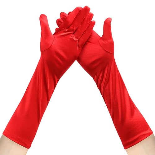 JUNART Lange Satin Handschuhe 15,3" Frauen Unterarm Länge Handschuhe Weiche und Atmungsaktive Handschuhe für Hochzeit Halloween Party Oper 20er Jahre Accessoires(Rot) von JUNART