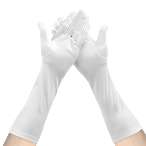 JUNART Lange Satin Handschuhe 15,3" Frauen Unterarm Länge Handschuhe Weiche und Atmungsaktive Handschuhe für Hochzeit Halloween Party Oper 20er Jahre Accessoires(Weiß) von JUNART