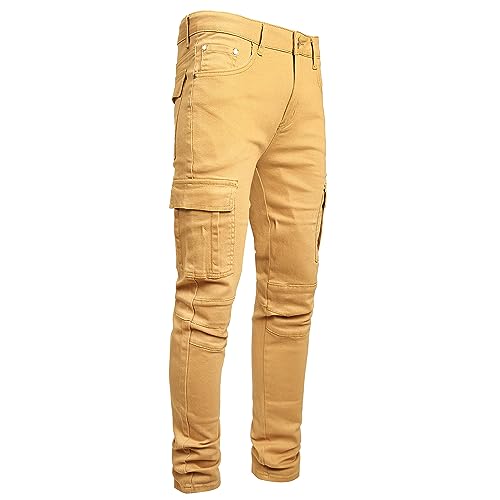 Herren Slim Fit Stretch Jeans Ripped Skinny Jeans f?r M?nner, Mode Straight Leg Comfort Flex Taille Cargo Denim Pants, F#dark Khaki, 48 von JUNBAOSS