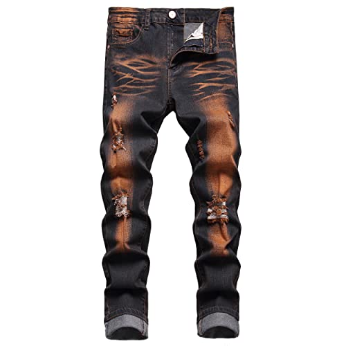 JUNBAOSS Herren Regular Fit Straight Leg Jeans Ripped Jeans für Herren Distressed Destroyed Fashion Denim Jeans Hose mit Löchern, D#Nostalgia Ripped, 48 von JUNBAOSS