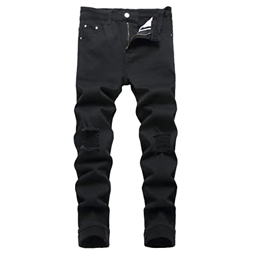 JUNBAOSS Herren Slim Fit Jeans Stretch Ripped Skinny Jeans für Herren, Mode Straight Leg Komfort Flex Taille Casual Pants, A#black Ripped1, 50 von JUNBAOSS