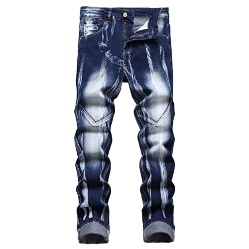 JUNBAOSS Herren Slim Fit Jeans Stretch Ripped Skinny Jeans für Männer, Mode Straight Leg Comfort Flex Waist Casual Pants, F#blau5, 56 von JUNBAOSS