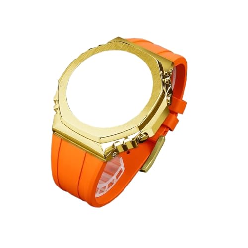 JUNCHENGBAO Kompatibel mit Kit GA2100 Kautschukarmband 2110 GA2100 Edelstahlgehäuse Kompatibel mit GA-B2100 Metalllünette Kompatibel mit 2100 Gehäusearmband(Glod-Orange) von JUNCHENGBAO