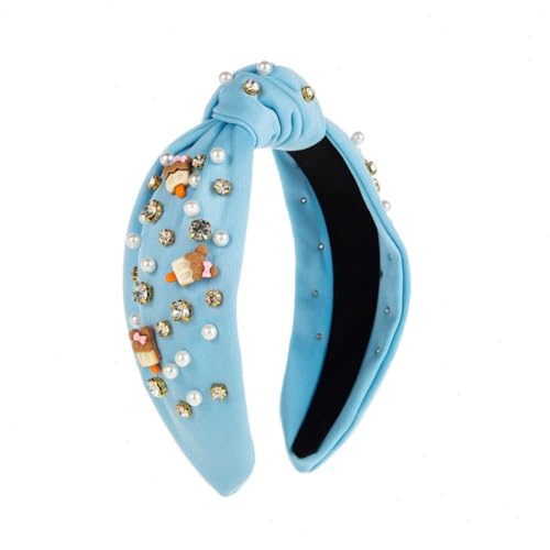 Damen-Stirnbänder, Haarbänder, Strass-Perlen-Stirnband mit breitem oben geknotetem Turban, Yoga-Mode-Vintage-elastisches Haarband für Mädchen #Mintgrün#Weiß#Hellblau von JUNCHUANG