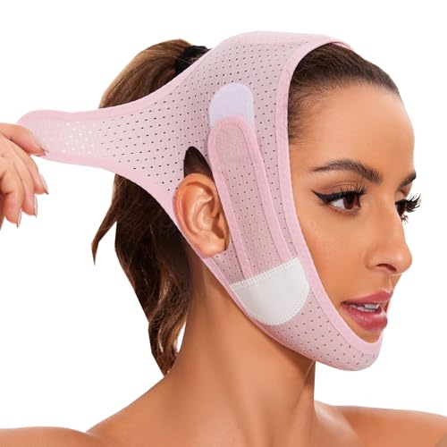 Doppelkinn-Reduziergurt für Frauen, V-Linien-Maske, kieferförmig, Gesichtsabnahme, Kiefertrainer, Lift-Tape zum Schlafen, rose von JUNDAJIR