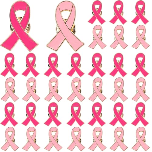JUNEBRUSHS Brustkrebs Schleife, 36 Stück Rosa Schleife Pink Ribbon Pin Brustkrebs-Bewusstseins-Brosche Anstecknadeln Emaille Schmuck Pins für Frauen (2 Stile) von JUNEBRUSHS