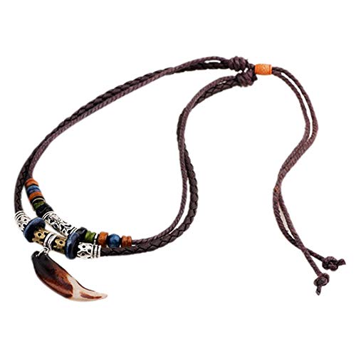JUNELIONY Leder Halskette für Frauen und MäNner Vintage Style Ethnische Perlen Choker Geflochtene Verstellbare Doppel Schichten von JUNELIONY