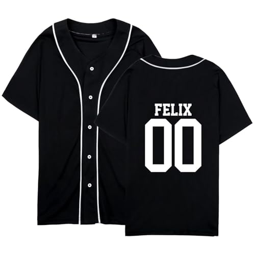 Stray Kids Shirt Felix Bangchan Hyunjin Lee Know Button Down Short Sleeve Shirts Straykids Jersey for Women, Black-Felix 00, XX-Large von JUNG KOOK