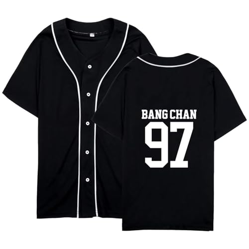 SKZ Baseball-Trikot Skz Felix Bangchan Hyunjin Lee Know Button Down Kurzarm T-Shirt für Damen, Schwarz-Bangchan 97, Klein von JUNG KOOK