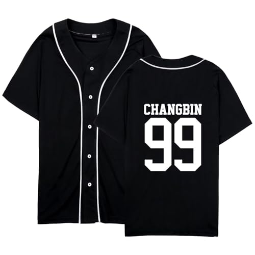 Stray Kids Shirt Felix Bangchan Hyunjin Lee Know Button Down Short Sleeve Shirts Straykids Jersey for Women, Schwarz-Wechselbehälter 99, Groß von JUNG KOOK