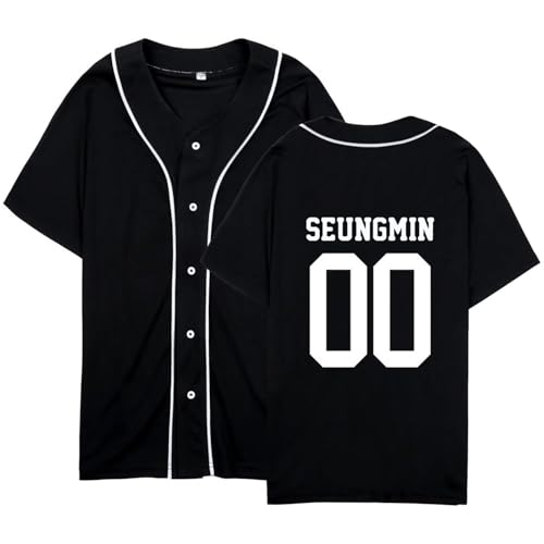Stray Kids Shirt Felix Bangchan Hyunjin Lee Know Button Down Short Sleeve Shirts Straykids Jersey for Women, Schwarz-seungmin 00, L von JUNG KOOK