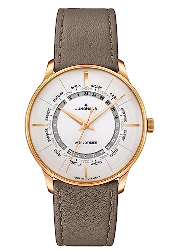 JUNGHANS Meister Worldtimer Automatikuhr, 40 mm, Saphir-Kristallglas, Taubengraues Armband von JUNGHANS