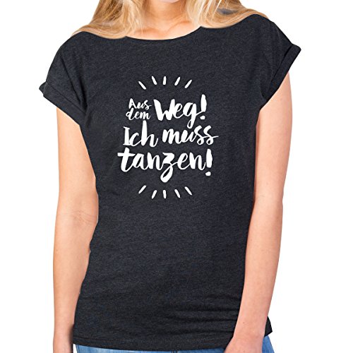 JUNIWORDS Damen T-Shirt Rolled up Sleeves - Aus dem Weg! Ich muss tanzen! - Wähle Größe & Farbe - Größe: M - Farbe: Anthrazit JUNIWORDS Damen T-Shirt Rolled up Sleeves - Aus dem Weg! Ich muss tanzen! - Wähle Größe & Farbe - Größe: M - Farbe: Anthrazit von JUNIWORDS