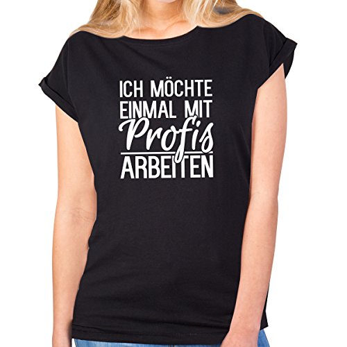 JUNIWORDS Damen T-Shirt Rolled up Sleeves - Ich möchte einmal mit Profis Arbeiten - Wähle Größe & Farbe - Größe: L - Farbe: Schwarz JUNIWORDS Damen T-Shirt Rolled up Sleeves - Ich möchte einmal mit Profis Arbeiten - Wähle Größe & Farbe - Größe: L - Farbe: Schwarz von JUNIWORDS