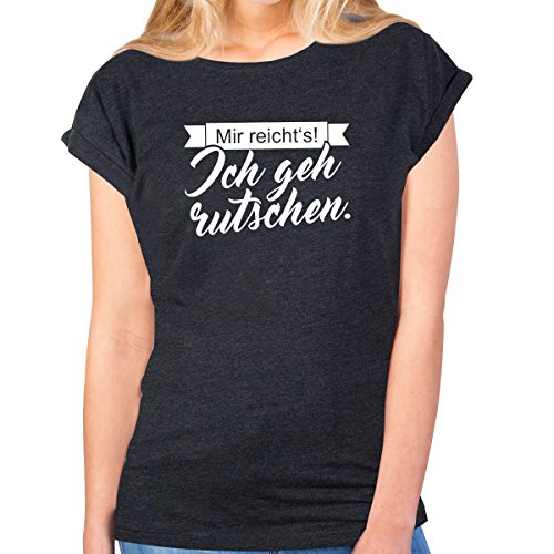 JUNIWORDS Damen T-Shirt Rolled up Sleeves - Mir reicht'!s Ich GEH rutschen. - Wähle Größe & Farbe - Größe: L - Farbe: Anthrazit JUNIWORDS Damen T-Shirt Rolled up Sleeves - Mir reicht'!s Ich GEH rutschen. - Wähle Größe & Farbe - Größe: L - Farbe: Anthrazit von JUNIWORDS