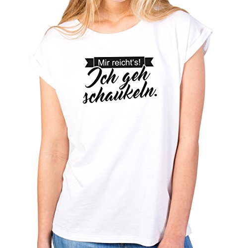 JUNIWORDS Damen T-Shirt Rolled up Sleeves - Mir reicht's! Ich GEH schaukeln. - Wähle Größe & Farbe - Größe: L - Farbe: Weiß JUNIWORDS Damen T-Shirt Rolled up Sleeves - Mir reicht's! Ich GEH schaukeln. - Wähle Größe & Farbe - Größe: L - Farbe: Weiß von JUNIWORDS