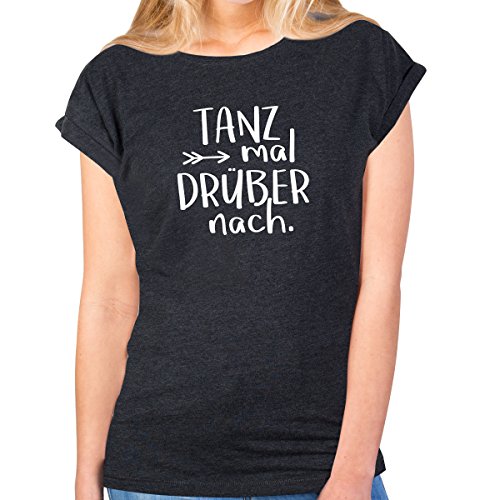 JUNIWORDS Damen T-Shirt Rolled up Sleeves - Tanz mal drüber nach. - Wähle Größe & Farbe - Größe: L - Farbe: Anthrazit JUNIWORDS Damen T-Shirt Rolled up Sleeves - Tanz mal drüber nach. - Wähle Größe & Farbe - Größe: L - Farbe: Anthrazit von JUNIWORDS