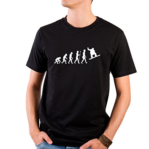 JUNIWORDS Herren T-Shirt mit rundem Ausschnitt - Evolution Snowboard Wähle Größe & Farbe - Größe: L - Farbe: Schwarz von JUNIWORDS