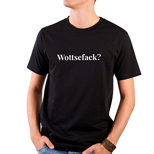 JUNIWORDS Herren T-Shirt mit rundem Ausschnitt - Wottsefack? Wähle Größe & Farbe Größe: XL - Farbe: Schwarz von JUNIWORDS
