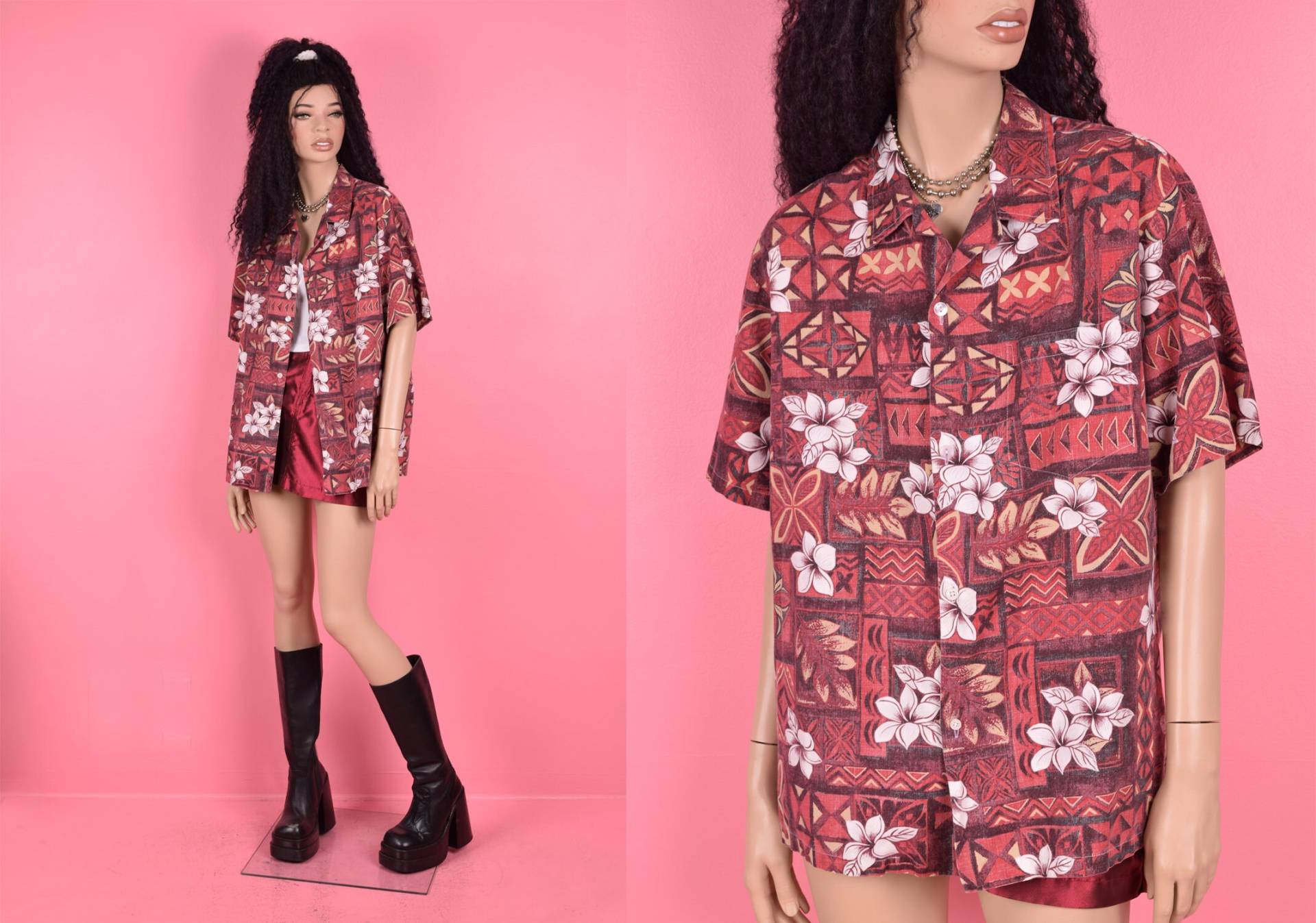 80Er Hawaii Print Shirt/ Xl/ 1980Er Jahre/ Kurzarm/ Button Down von JUNKKYARD