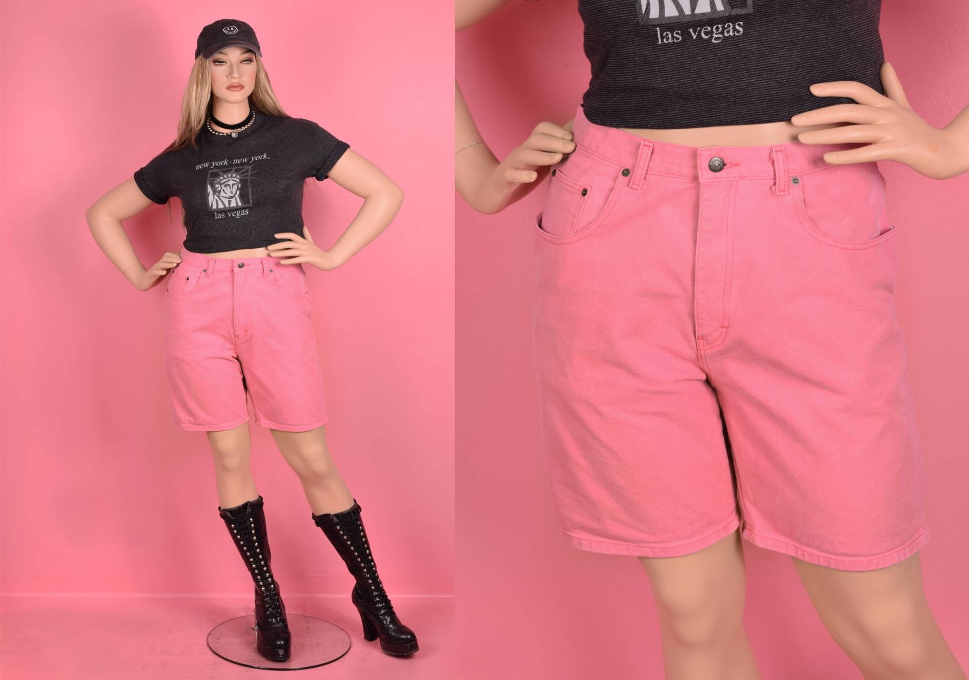 90Er Pink High Waisted Jeans Shorts/ Us 16/ 1990S von JUNKKYARD