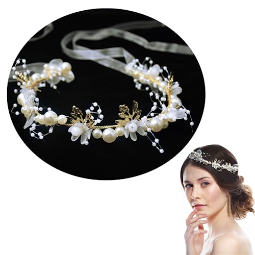 JUNMEIDO Haarschmuck Hochzeit Perle Haarschmuck Kommunion Mädchen Haarkranz für Hochzeit Braut Brautjungfer Damen Mädche Blumenmädchen (Weiß) von JUNMEIDO