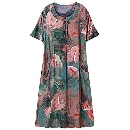 JUNMIN Sommer-Seidenkleid, mittleren Alters und ältere Menschen, über dem Knie, lockeres langes Kleid (Farbe: Grün, Größe: XXXX-Large) von JUNMIN