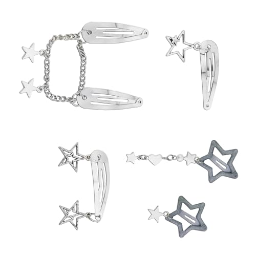 JUNNASALIKER 10pcs/5pcs Star Pendant Haarklammern Einzigartige Pentagramme Barrettes Für Frauen Haarzubehör Metallkette Gotische Haarstifte von JUNNASALIKER