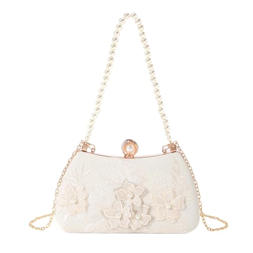 Blumenspitzenperlen Top Abendbein Mit Abnehmbarer Kette Party Handtasche Hochzeit Braut Umhängetasche von JUNNASALIKER