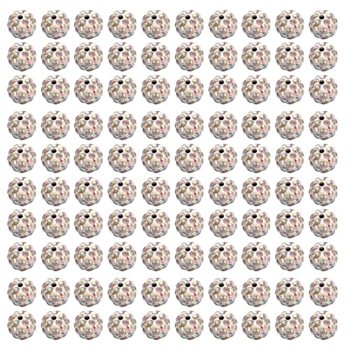 JUNNASALIKER 100 Pcs 10 Mm Funkelnde Kristallperlen Set Weiche Und Fliegende Disco Kugel Tonperlen Strasssperlen Für Handgefertigtes Zubehör von JUNNASALIKER