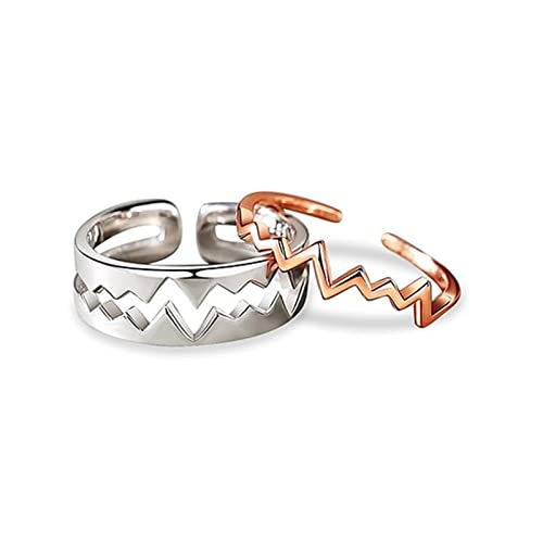 JUNNASALIKER 2 PCs Mode Romantischer Herzschlag Offener Ringpaar Stapelbarer Statement Schmuckversprechen Jubiläum Matching von JUNNASALIKER