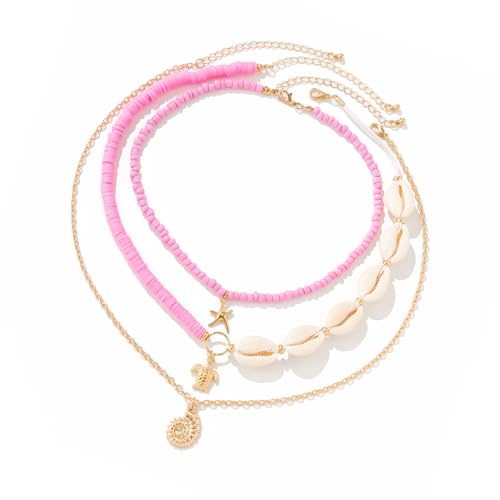 JUNNASALIKER 3pcs Vintage Sea Star Und Muschel Anhänger Neckketten Modische Geschichtete Halsketten Mehrschichtige Kastellie Mode Schmuck von JUNNASALIKER