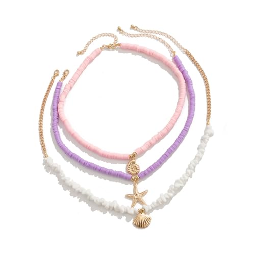 JUNNASALIKER 3pcs Vintage Sea Star Und Muschel Anhänger Neckketten Modische Geschichtete Halsketten Mehrschichtige Kastellie Mode Schmuck von JUNNASALIKER